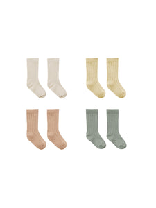 Quincy Mae Socks 4pk - Natural/Yellow/Apricot/Sea green