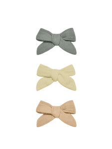 Quincy Mae Bow with Clip 3pk - Sea Green/Yellow/Apricot