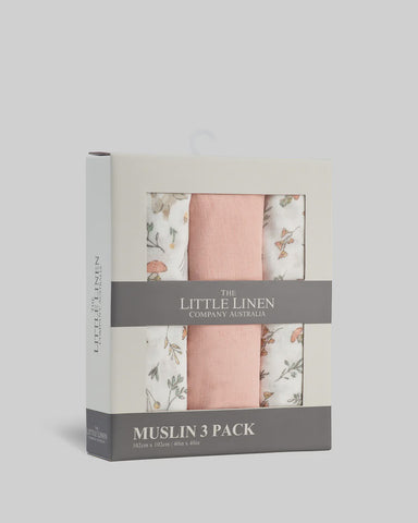 The Little Linen Co Baby Muslin Wrap 3pk - Harvest Bunny