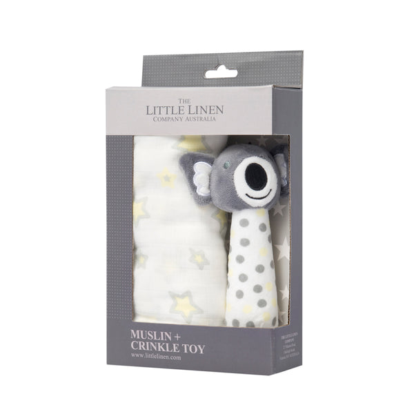 The Little Linen Co - Muslin Wrap & Crinkle Toy Gift Set