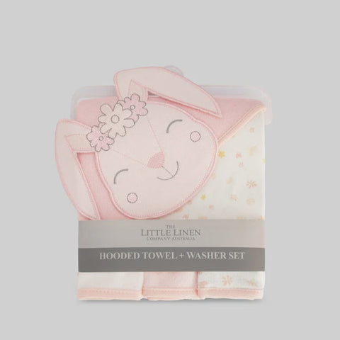 The Little Linen Co Baby Hooded Towel + Washers Set - Ballerina Bunny