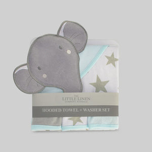 The Little Linen Co Baby Hooded Towel + Washers Set - Elephant Star