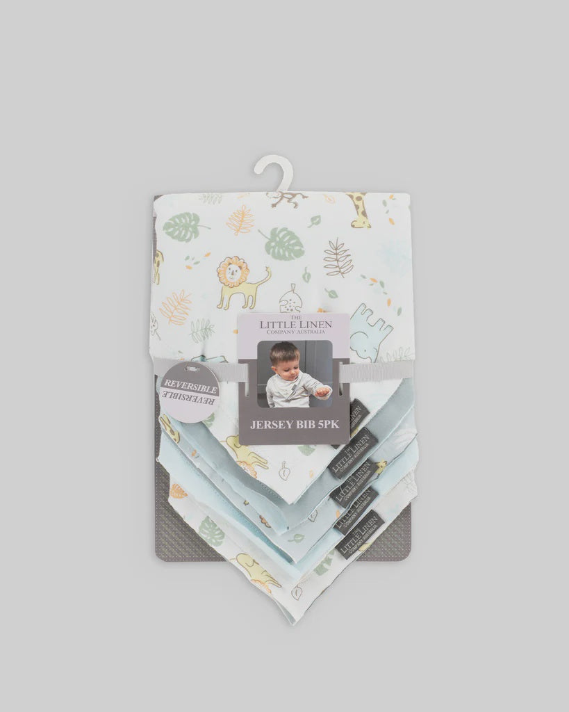 The Little Linen Company Jersey Baby Bib 5Pk - Safari Bear