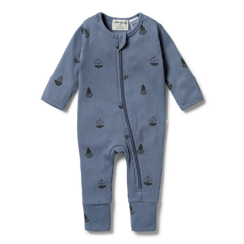 Wilson & Frenchy Organic Rib Zipsuit with Feet Billie Boats