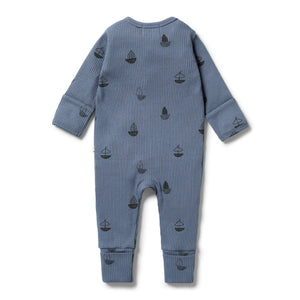 Wilson & Frenchy Organic Rib Zipsuit with Feet Billie Boats