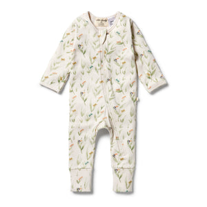 Wilson & Frenchy Organic Rib Zipsuit with Feet Peek-a-Boo