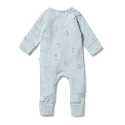 Wilson & Frenchy Organic Rib Zipsuit with Feet - Little Penguin