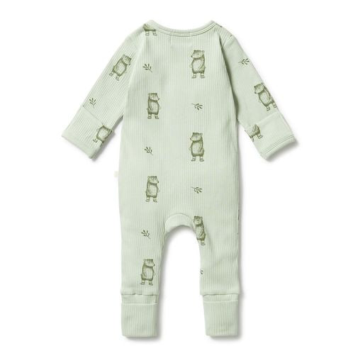 Wilson & Frenchy Organic Rib Zipsuit with Feet - Bear Hug