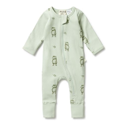 Wilson & Frenchy Organic Rib Zipsuit with Feet - Bear Hug