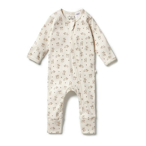 Wilson & Frenchy Organic Pointelle Zipsuit with Feet - Bunny Love