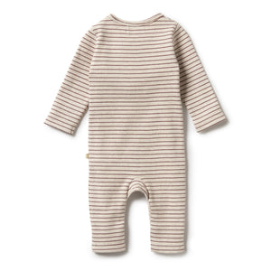 Wilson & Frenchy Organic Stripe Rib Ruffle Growsuit - Wild Ginger