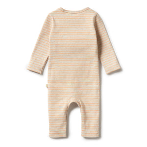 Wilson & Frenchy Organic Stripe Rib Ruffle Growsuit - Apricot