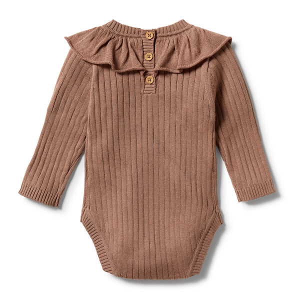 Wilson & Frenchy Knitted Rib Ruffle Bodysuit - Burro