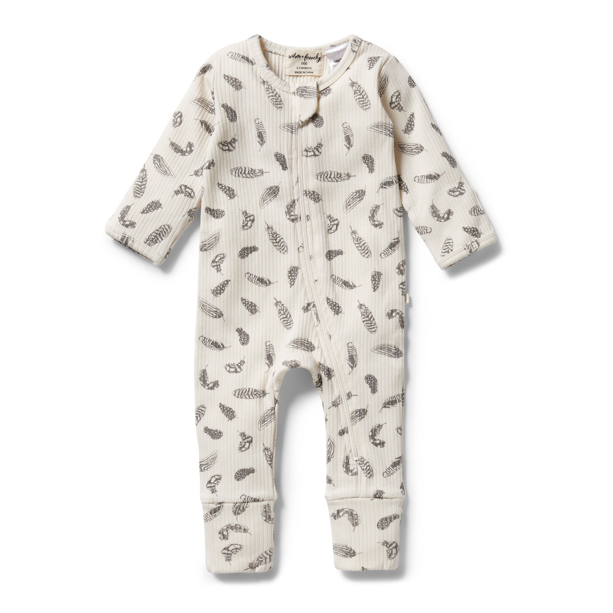 Wilson & Frenchy Organic Rib Zipsuit with Feet - Tiny FeatherRib