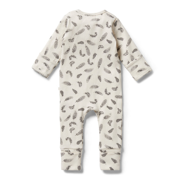 Wilson & Frenchy Organic Rib Zipsuit with Feet - Tiny FeatherRib