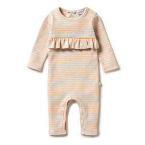 Wilson & Frenchy Organic Stripe Rib Ruffle Growsuit - Apricot