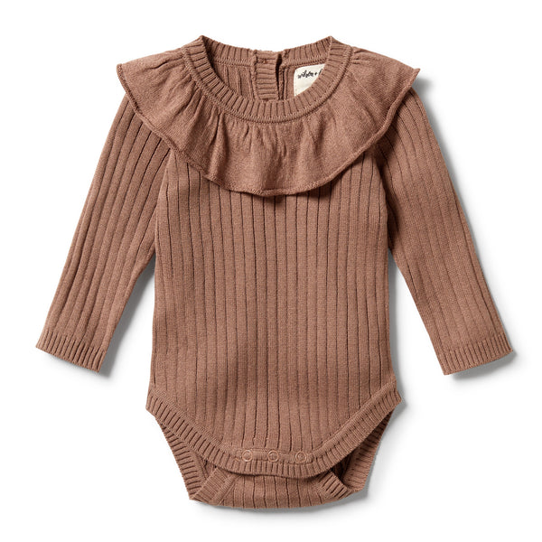 Wilson & Frenchy Knitted Rib Ruffle Bodysuit - Burro