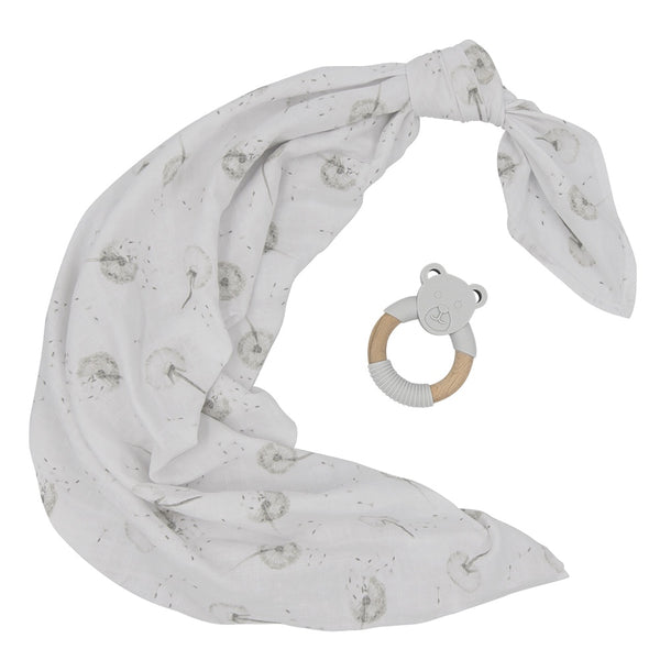 Living Textiles Organic Muslin Swaddle & Teether - Dandelion