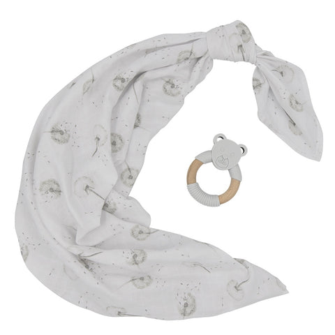 Living Textiles Organic Muslin Swaddle & Teether - Dandelion