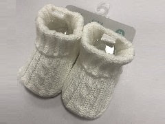 Playette Cable Knitted Booties 0-6mth - White