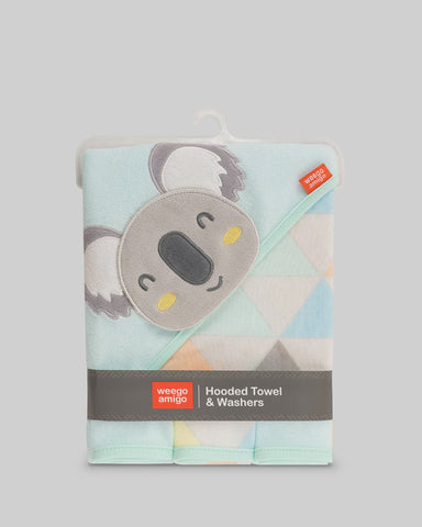 Weegoamigo Muslin Baby Hooded Towel + Towelling Washers - Adorable Aussie