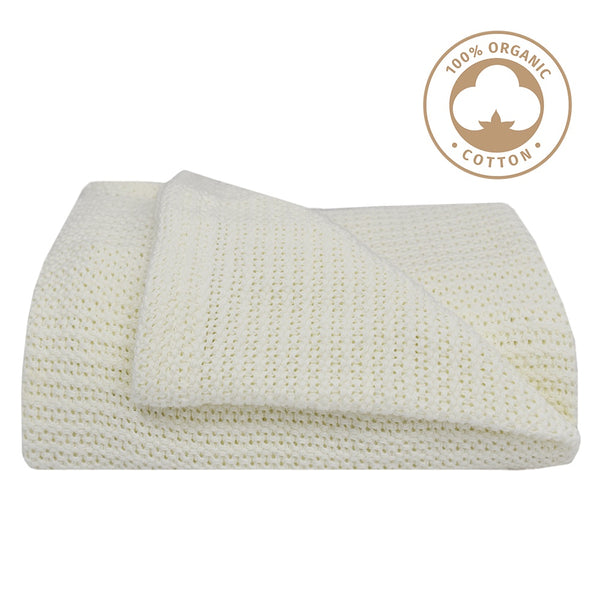 Living Textiles Organic Cot Cellular Blanket - Natural white