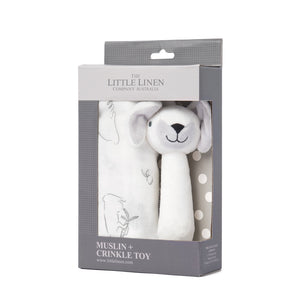 The Little Linen Co - Muslin Wrap & Crinkle Toy Gift Set