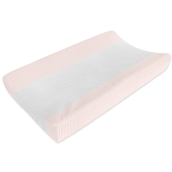 Living Textiles Jersey Change Pad Cover - Blush Stripe/Towelling