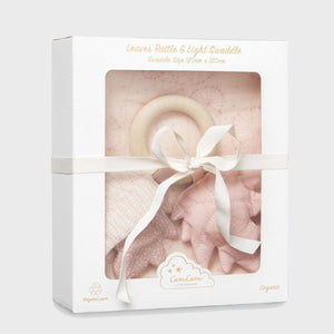 Cam Cam Copenhagen Gift Box with Swaddle & Leaves Rattle - Dandelion Rose
