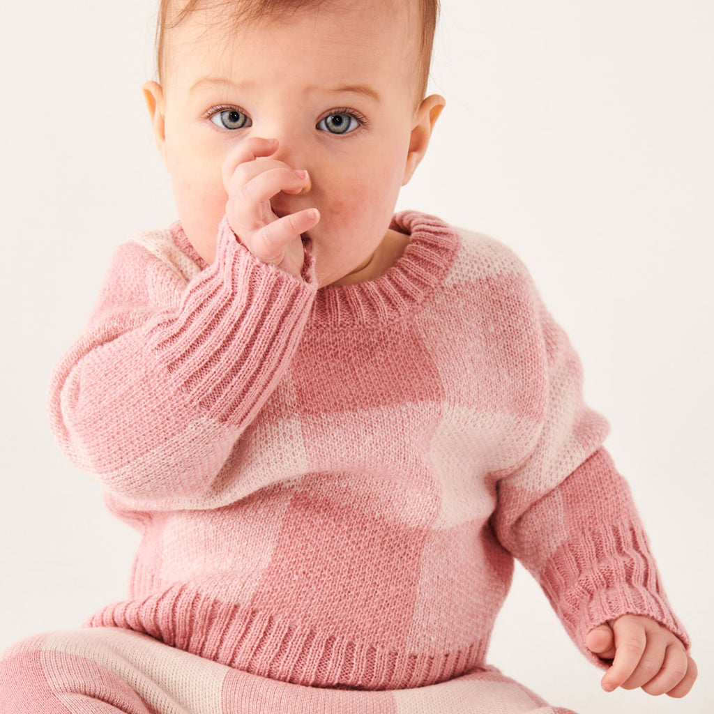 Kip Co Strawberries Cream Tartan Knit Sweater Baby Junction