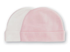 Playette Bamboo Newborn Caps 2pk - Pink/White