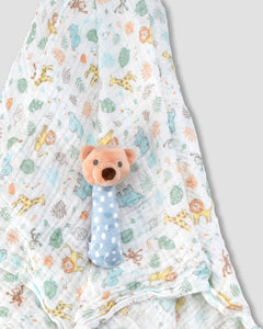 The Little Linen Co - Muslin Wrap & Crinkle Toy - Safari Bear
